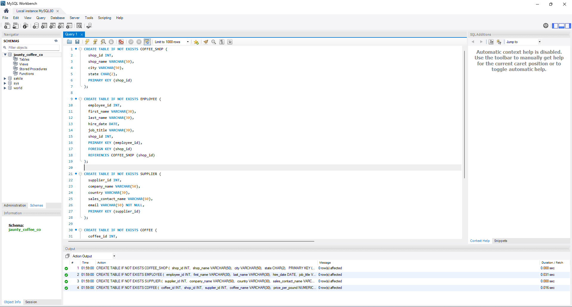 sql tables